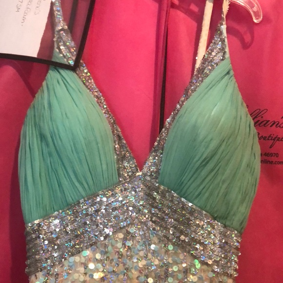 Seafoam Mermaid Sequin Formal Gown - Picture 2 of 7